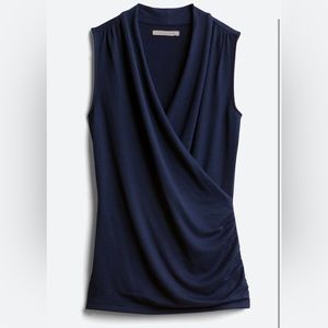 41 HAWTHORN Wrap Front Ruched Navy Top Size L Stitch Fix